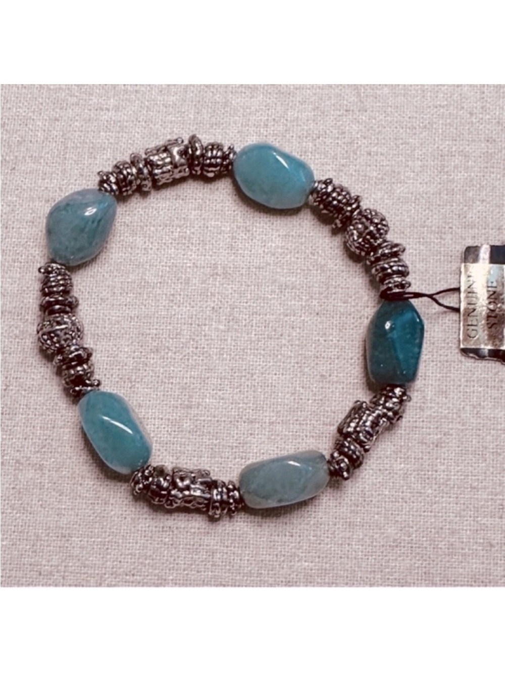 Carol for Eva Graham | Bracelet | Green & Silver Stretch Bracelet